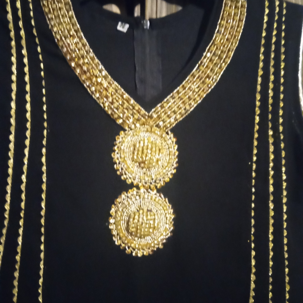 Black Dress with Gold Beaded Neckline